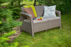 Диван пластиковый Корфу (Corfu love seat) капучино - песок в Новом Уренгое - novyy-urengoy.ok-mebel.com | фото 2