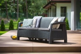 Диван пластиковый Корфу Макс (Corfu love seat max) графит в Новом Уренгое - novyy-urengoy.ok-mebel.com | фото 3