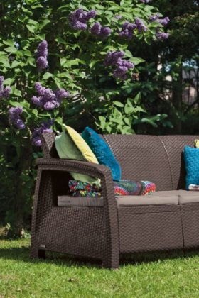 Диван пластиковый Корфу Макс (Corfu love seat max) коричневый в Новом Уренгое - novyy-urengoy.ok-mebel.com | фото 2